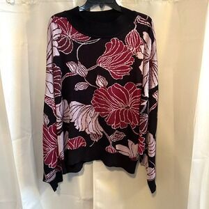 Eloquii Womens Intarsia Sweater Size 26/28 Floral Dolman Sleeve Knit Boho 17196x